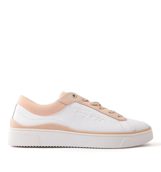 Tommy Hilfiger Damen Elevated Leder Cupsole Sneaker - Weiß & Pink - Image 1