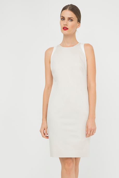 Sand Colour Sleeveless dress with Contrast Detail