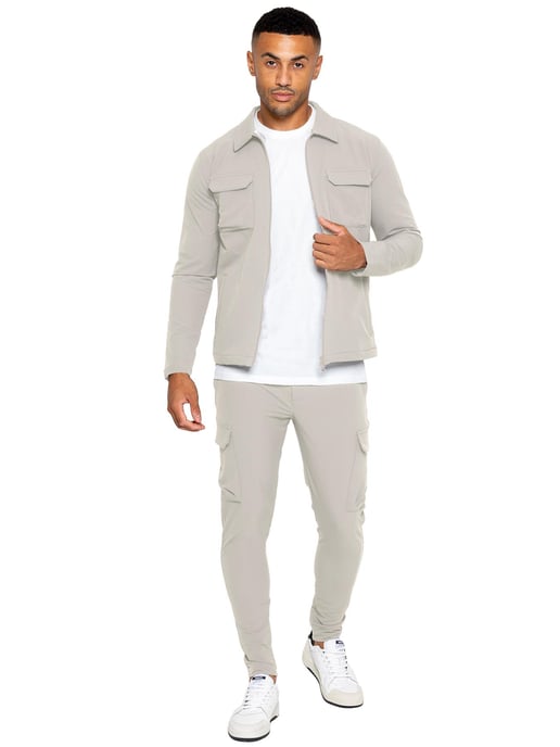Enzo | Herren Cargo Shacket Trainingsanzug Set - Stein - Image 1
