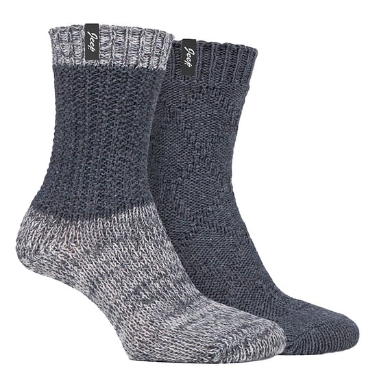 Damen Wollstiefelsocken | Jeep | Cable Knit Socken für Frauen, dicke gerippte Stricksocken für Outdoor und Freizeit - Charcoal / Cream - Image 1