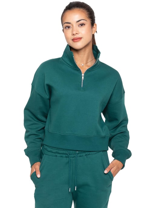 Enzo | Womens Hälfte Zip Sweatshirt - Waldgrün - Image 1