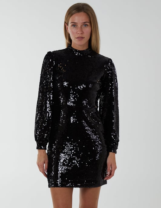 High Neck Balloon Sleeve Bodycon Dress
