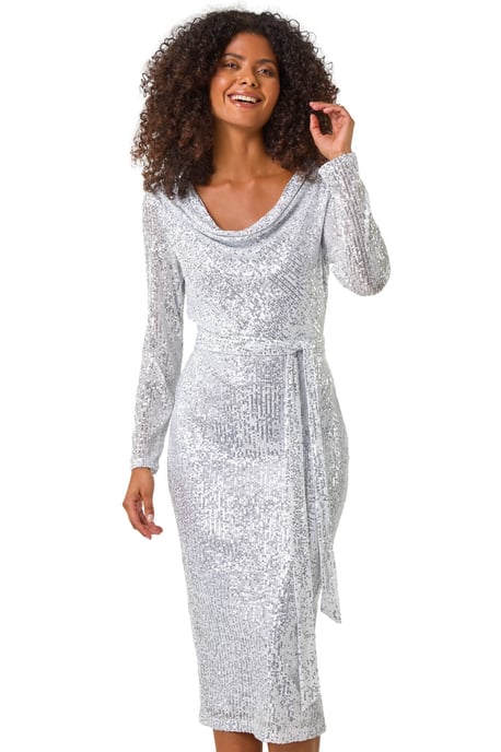 Cowl Neck Sequin Dress