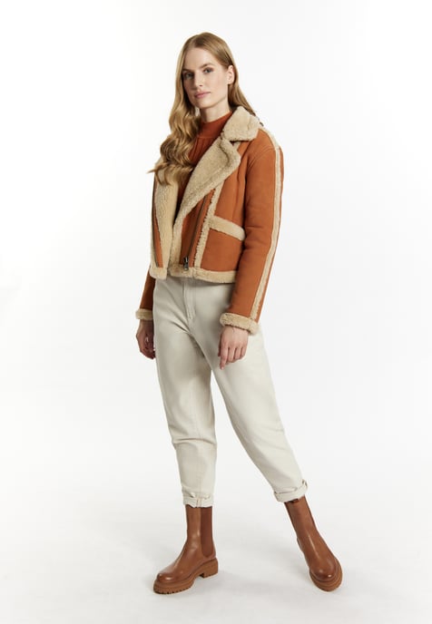 Dreimaster Bikerjacke aus Leder Damen Cognac - Image 2