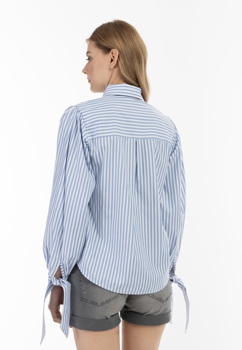 Dreimaster Langarmbluse Damen Weiss Hellblau - Image 4