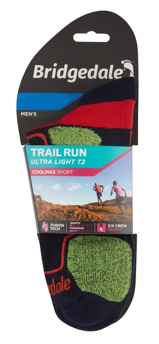 Bridgedale - Herren Trail Running Ultraleicht T2 Coolmax Sport 3/4 Crew Socken - Navy - Image 2