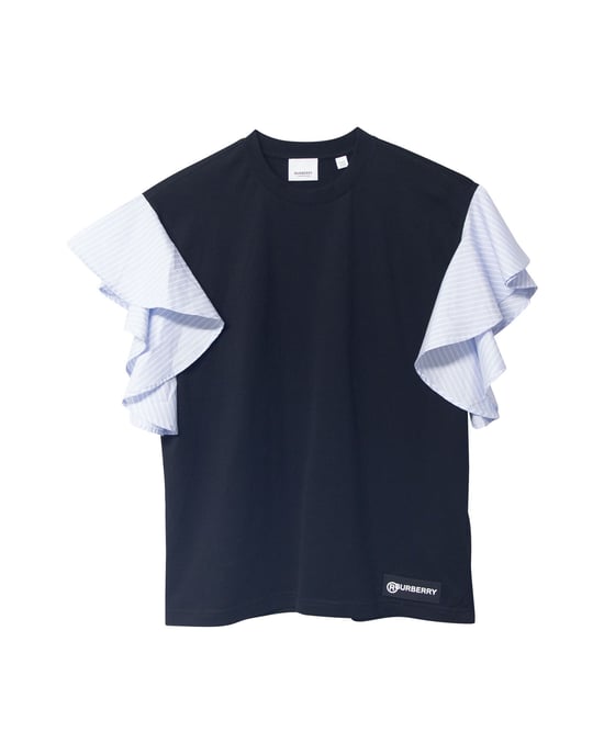 Burberry Gestreifter Rüschensleeve Oversized T-Shirt aus schwarzer Baumwolle - Image 4