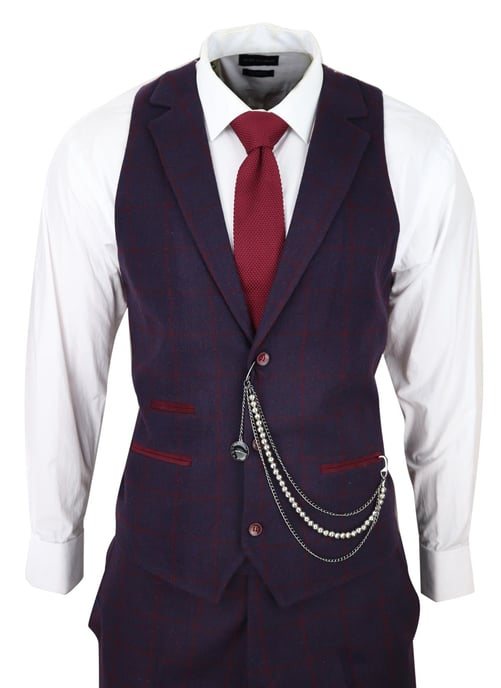 Herren 3-teiliger Tweed-Anzug Pflaume Lila Karomuster Peaky Blinders Klassisch 1920 Gatsby - Image 5