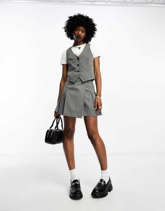 ASOS DESIGN slim striped waistcoat in grey