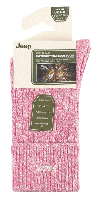 Ladies Turn Cuff Socks | Jeep | Walking Boot Socks Women, Komfortable Performance Polyester Socken - Cerise / Cream - Image 2