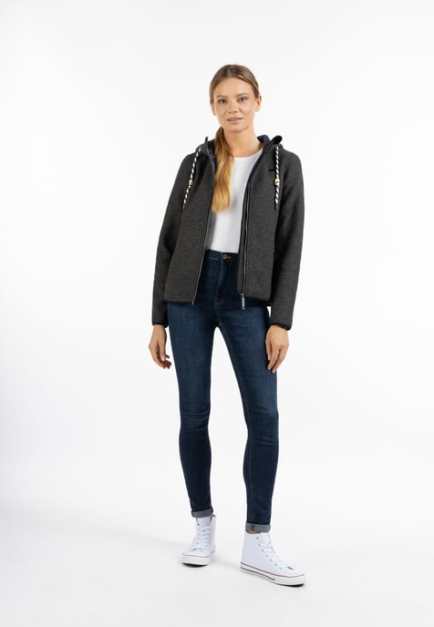 Schmuddelwedda Strickfleecejacke Damen Grau Melange - Image 1