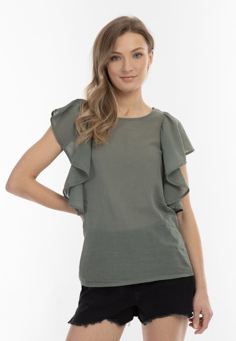 Dreimaster Blusenshirt Damen Oliv - Image 3