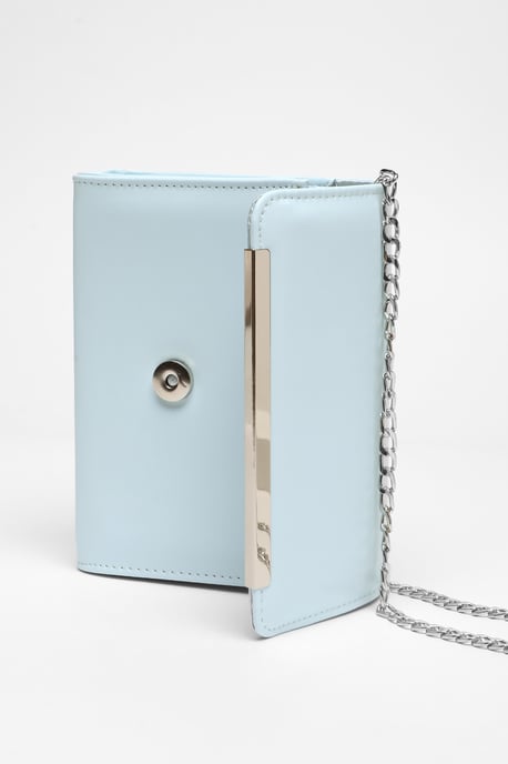Blue Faux Leather Chain Bag