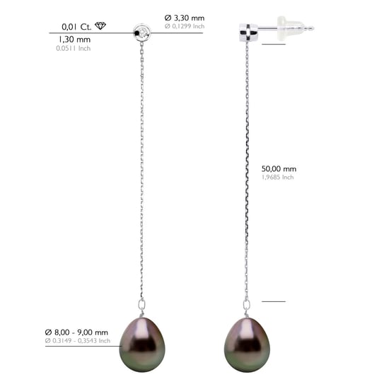 Ohrringe Prestige – Diamanten 0,02 ct – Weißgold – echte Tahiti-Zuchtperlen, Birne 9–10 mm - Image 2
