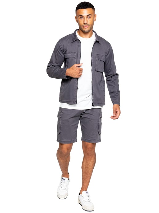 Enzo | Herren Cargo-Trainingsanzug mit Shorts Set - Grau - Image 1