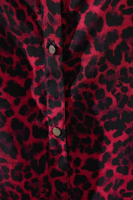 Berry Animal Print Collared High Low Shirt
