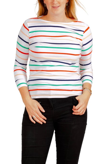 Striped cotton rich slash neck tops
