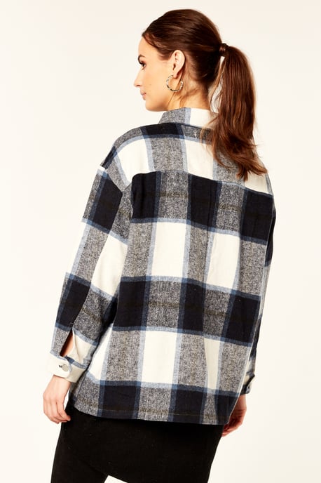 Check Oversized Pocket Detail Shacket