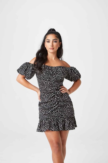 Black Spot Ruche Front Dress