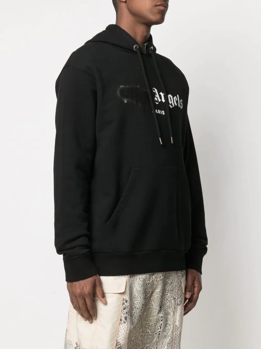 Palm Angels Paris Gespritztes Logo Schwarzer Hoodie - Image 5