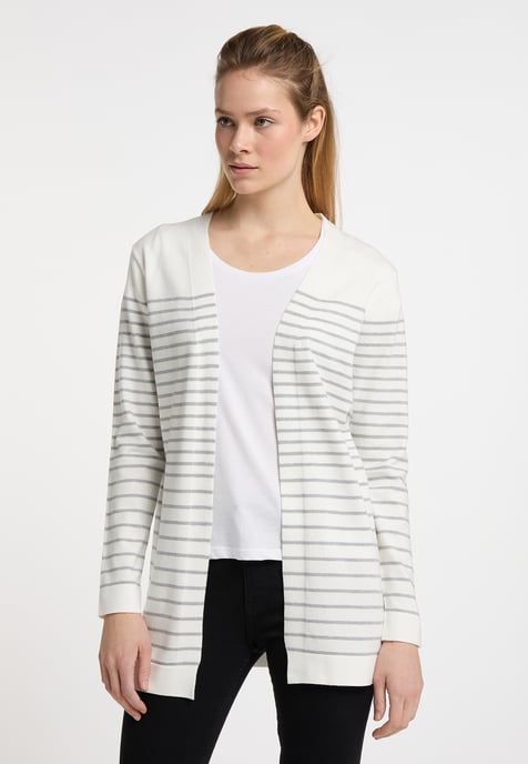 Dreimaster Cardigan Damen Wollweiss Grau Melange - Image 3
