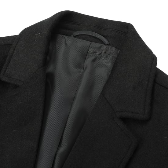 Herren Winter Wollmantel Knielang Slim Fit Umlegekragen Business M?ntel Schwarz - Image 4
