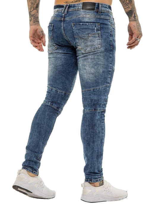 Enzo | Herren Skinny Stretch Biker Denim Jeans - Blau - Image 4