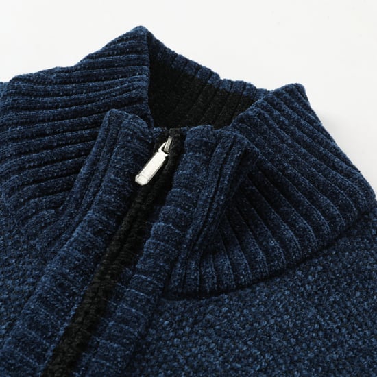 Herren-Cardigan mit Rei?verschluss, Stehkragen und gefuttertem Grobstrickpullover Blau - Image 5