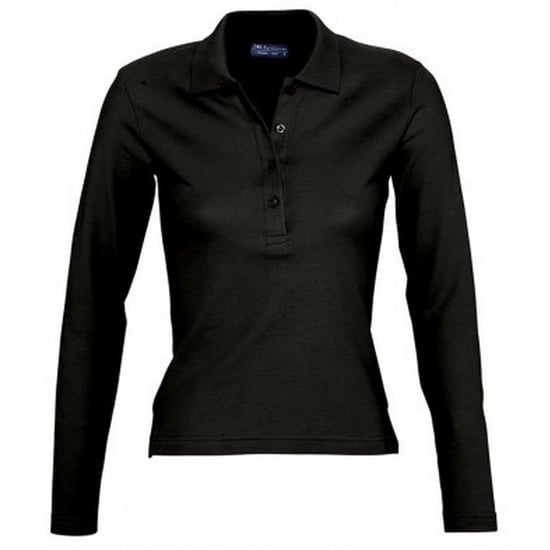 SOLS Damen/Damen Podium Langarm-Piqué-Poloshirt aus Baumwolle (Schwarz) - Image 1