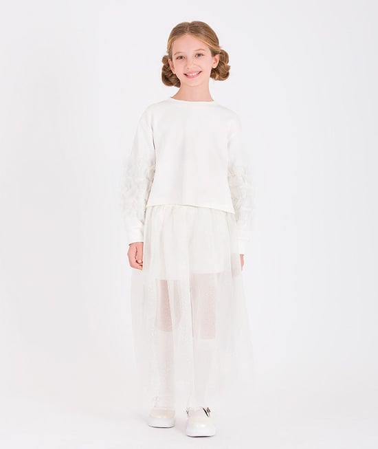 Mama Luma Girls Long Tulle Skirt in White