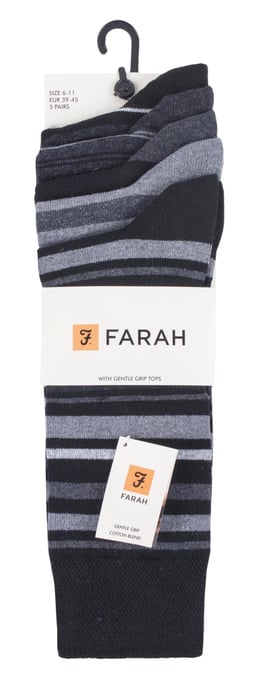 Farah - 5er-Pack Herren dünne atmungsaktive klassische gestreifte gemusterte weiche Baumwolle Kleid Socken - FCS271BLKCHA (gestreift) - Image 2