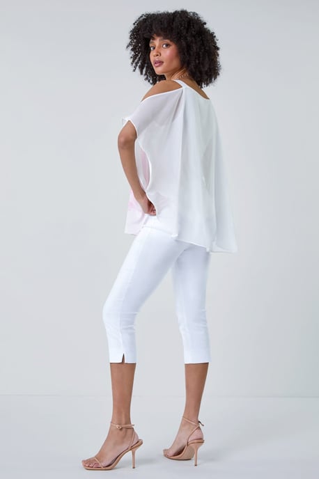 Floral Print Cold Shoulder Overlay Top