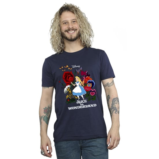 Disney Mens Alice In Wonderland Flowers T-Shirt (Navy Blue)