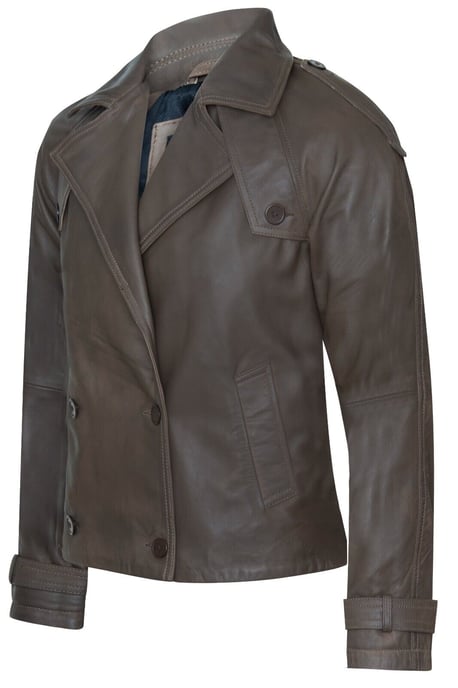 Kurze, �bergro�e Trenchcoat-Lederjacke f�r Damen - Canberra - Image 3
