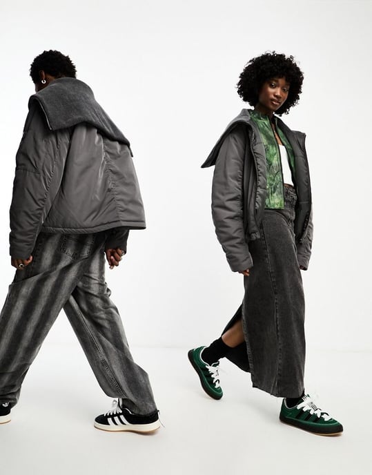COLLUSION Unisex bomber jacket with oversized chenille rib collar in grey