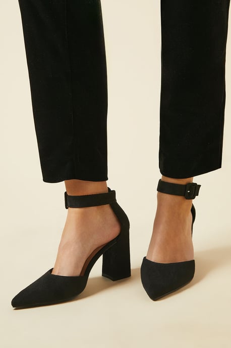 Wide Fit Echo Buckle Detail Ankle Strap Pointed Court Shoes - Image 1