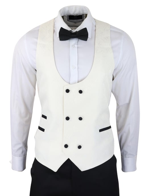 Mens Beige Tuxedo Blazer Waistcoat Brocade Ivory Satin Paisley Dinner Jacket