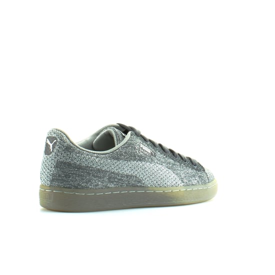Puma Basket Knit Metallic Silver Textile Mens Lace Up Trainers 363087 01