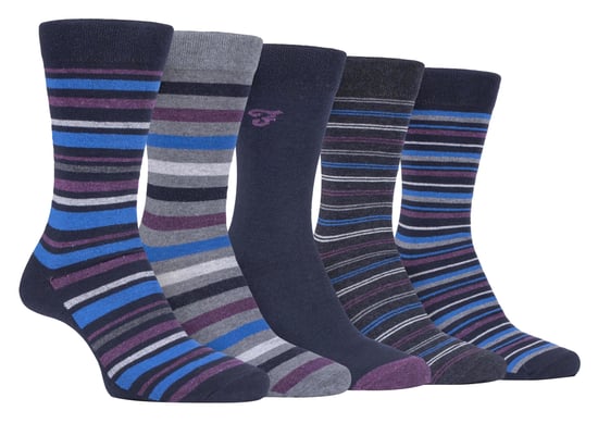 Farah - 5er-Pack Herren dünne atmungsaktive klassische gestreifte gemusterte weiche Baumwolle Kleid Socken - FCS271NVYPUR (gestreift) - Image 1