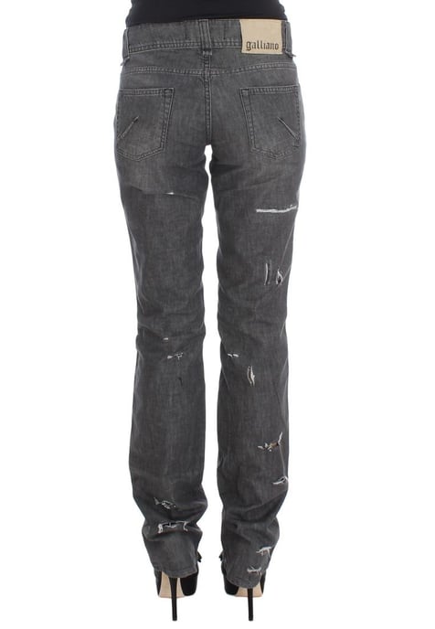 John Galliano Damen Graue Waschung Baumwoll Zerrissene Straight-Fit Jeans - Image 3