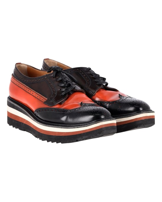 Prada Flatform Derby Brogue Schnürschuh aus schwarzem Leder - Image 4