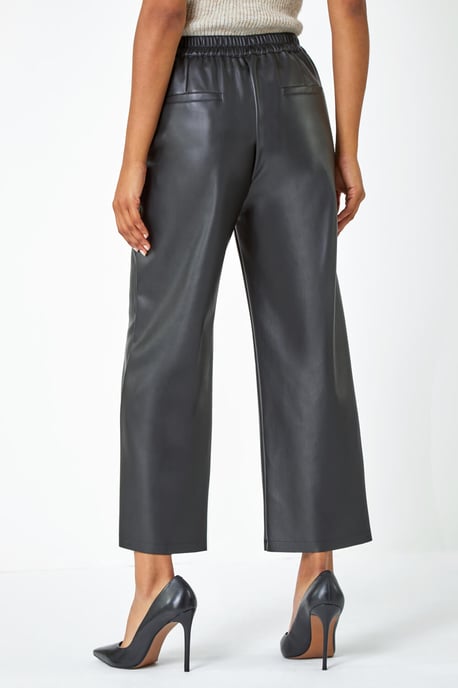 Faux Leather Wide Leg Crop Trousers - Image 3