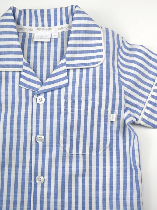 Boys Mid Blue & White Stripe Cotton Pyjama Set