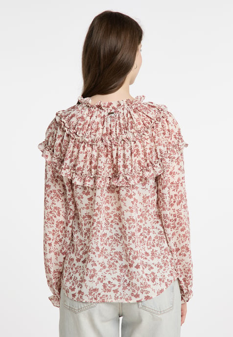 Dreimaster Rüschenbluse Damen Weiss Rost - Image 4