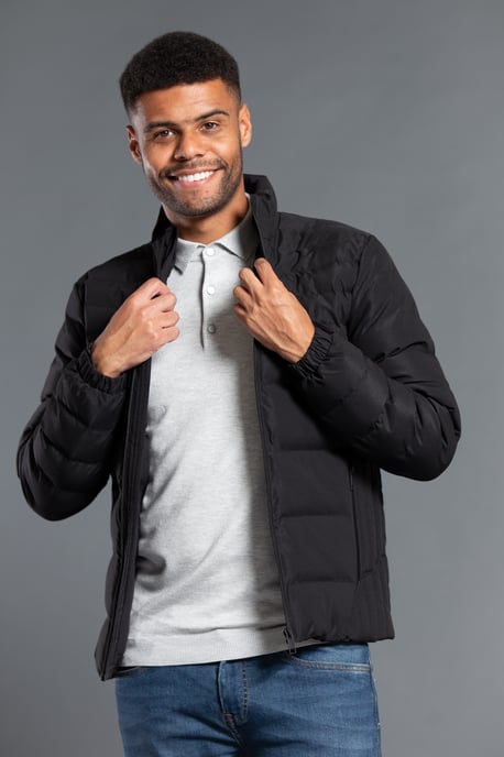 Black Funnel Neck Padded Jacket With Zip Fastening