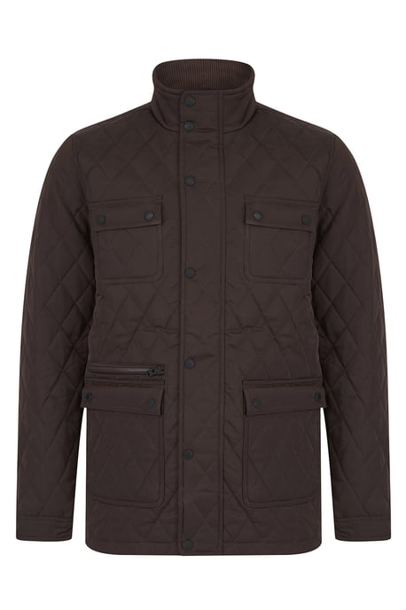 Brown Diamond Quilted Funnel-Neck Jacket