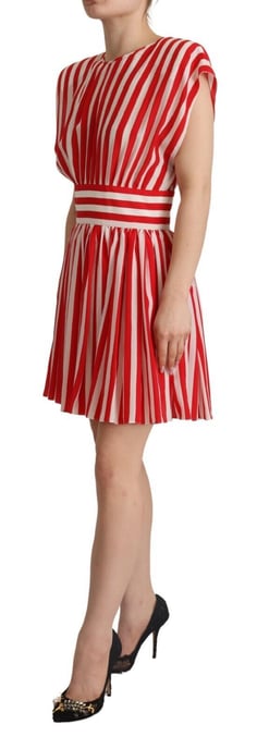Dolce & Gabbana Rote Weiße Streifen Seiden Mini A-Linien Damenkleid - Image 2