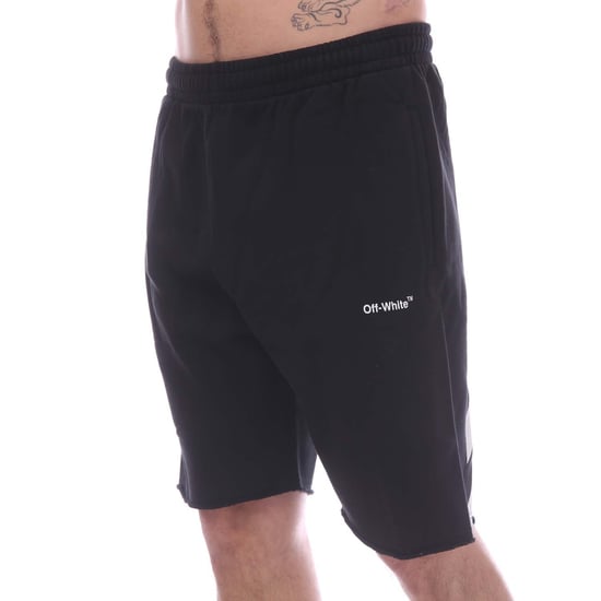 Men's Off White Diagonal Helvetica Sweat Shorts in Black-White - Image 1