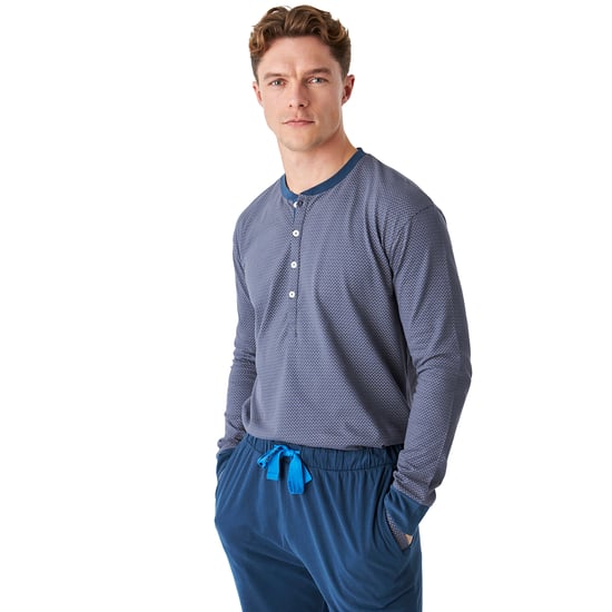JJB12 Men's Long Sleeve Round Neck Cotton Pajamas