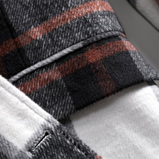 Herren Lang Slim Fit Karierter Winter Dicker Mantel mit Schalkragen Rot - Image 5
